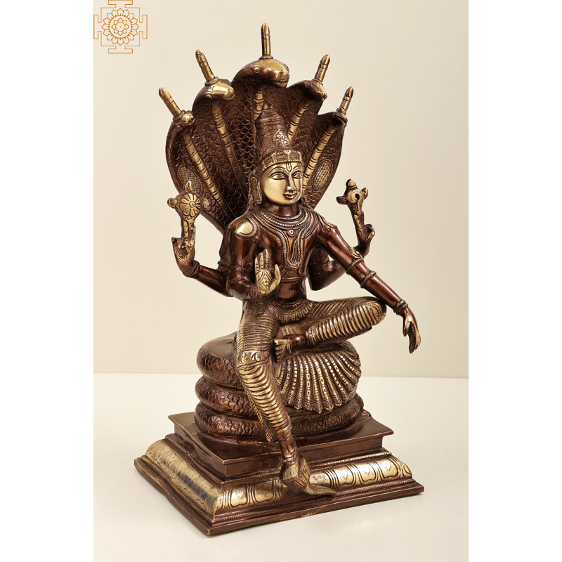 Vishnu de laiton, assis sur Sheshanaga, Brun