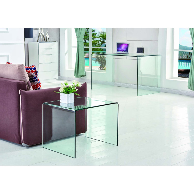 Table de bout transparente, table d'appoint en verre trempé transparent trempé
