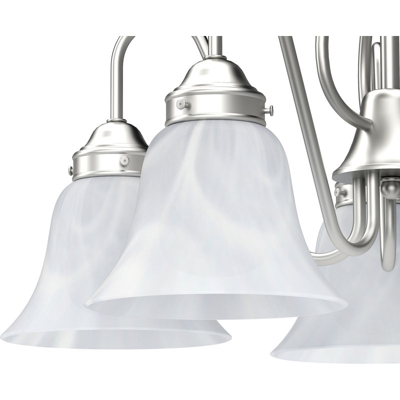 V2355 Pitkin 5-Light Shaded Classic/Traditional Chandelier with Alabaster Glass Bell Shades, Brushed Nickel