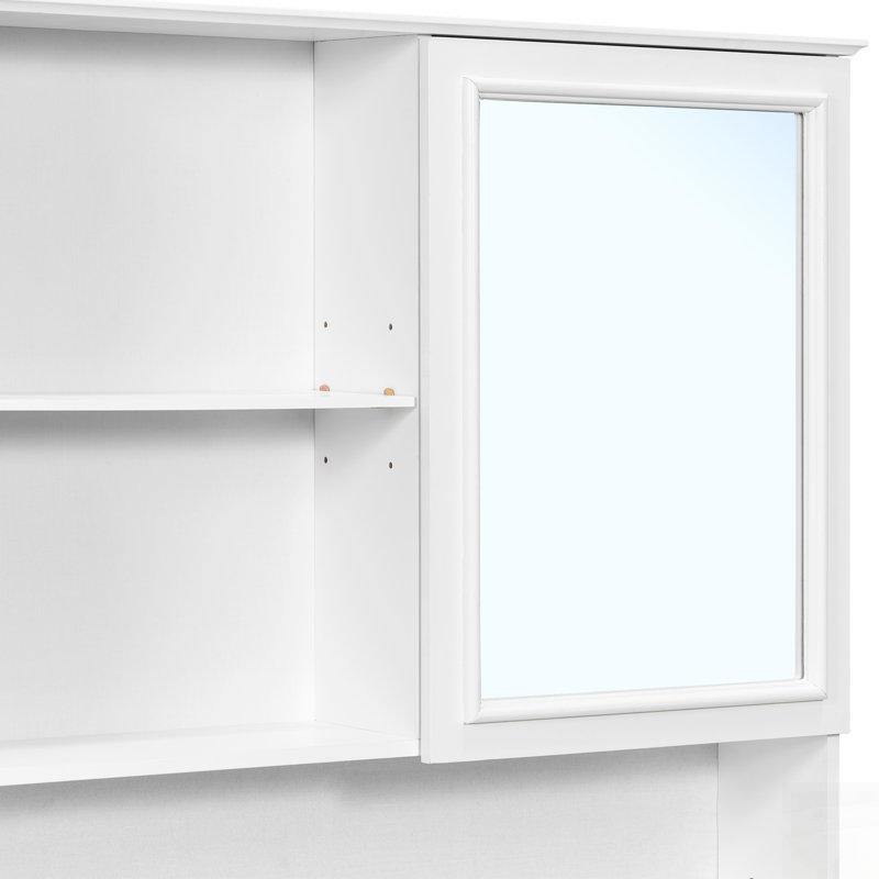Armoire à pharmacie murale avec portes à double miroir, tablettes réglables et rangement ouvert