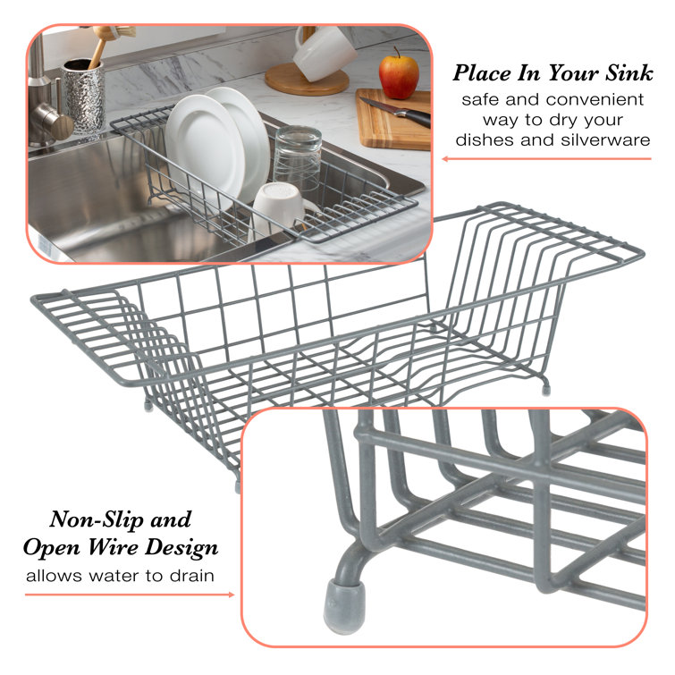 Kitchen Details Sink Dish Drainer Drying Rack | Dimensions: 19.9 x 8 x 5  | Space Saving | Countertop | White