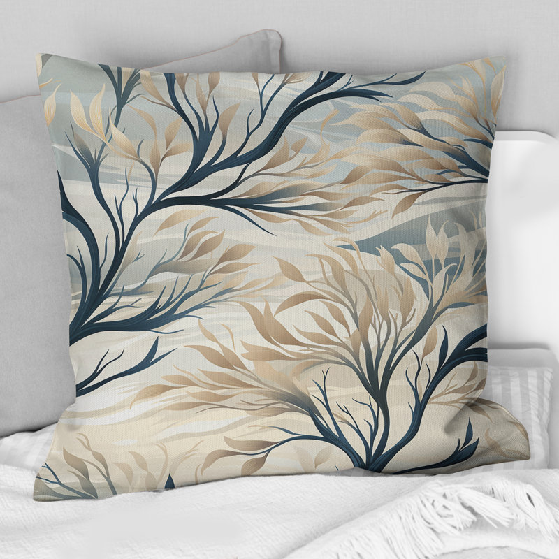 Coussin décoratif à imprimé floral gris, H 18 po x l 18 po