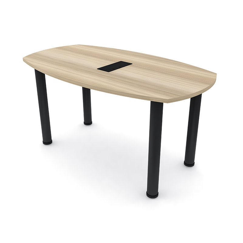 Table de conférence Pavert Arc Boat avec pied rond en métal | Unité électrique, Noir mat, Blond blond cendré