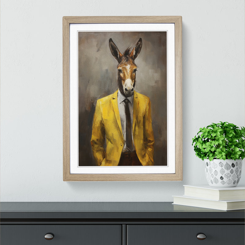 Donkey Modern No.2 - Single Picture Frame Print on Wood, 64cm H x 46cm W, Oak Framed