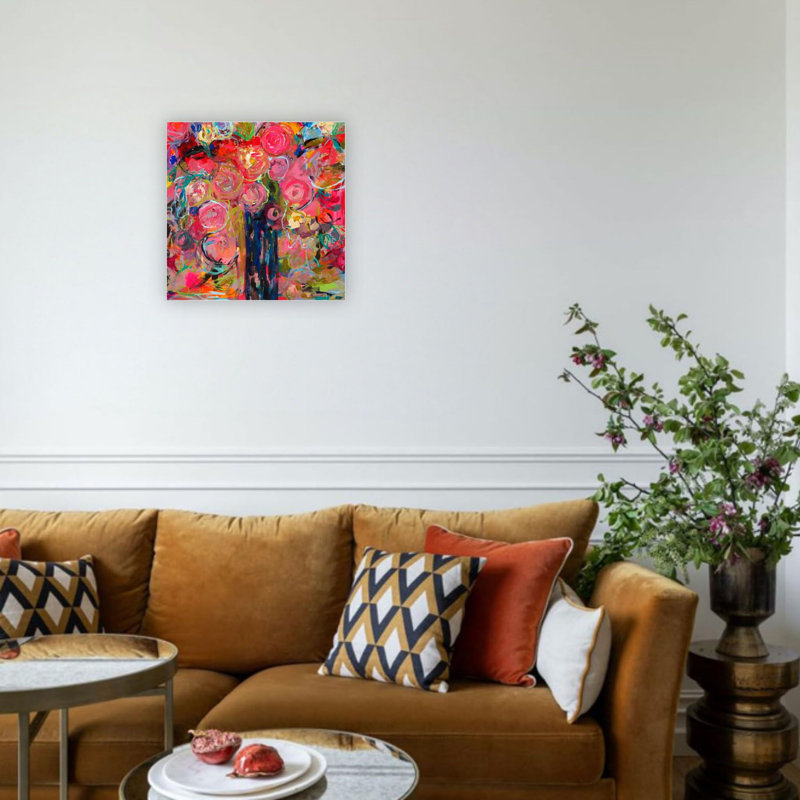Impression sur toile rose à motif floral de qualité supérieure 24 x 24 po