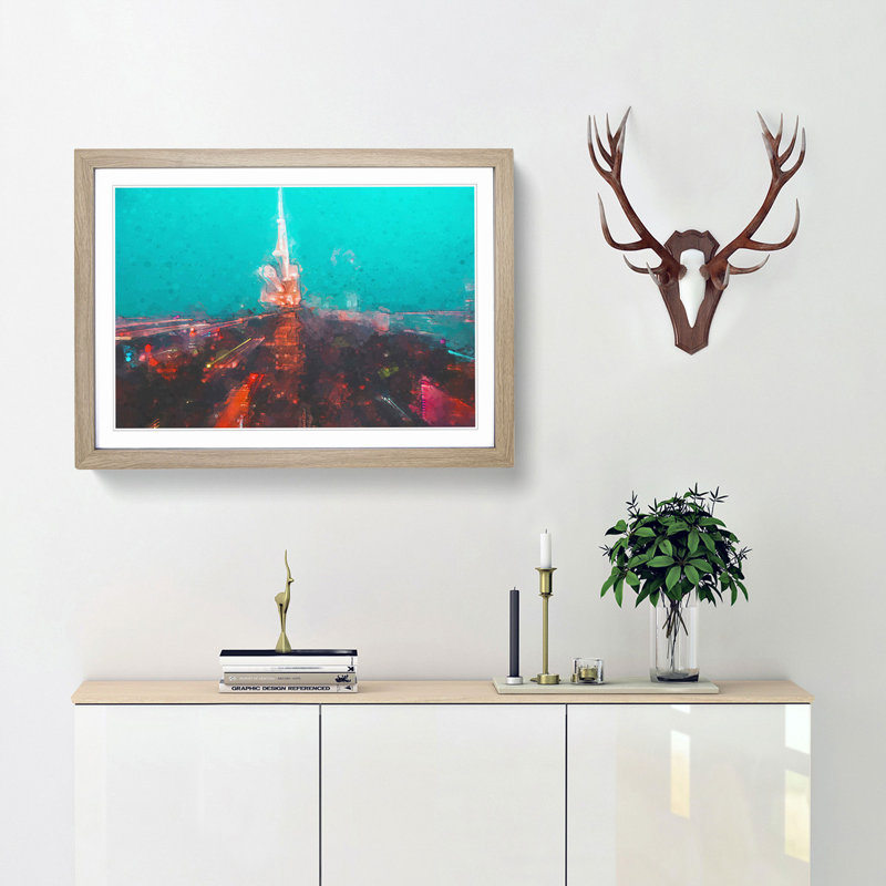 New York the Never-Ending City in Abstract - Picture Frame Graphic Art Print, 48cm H x 65cm W x 2cm D, Oak Framed