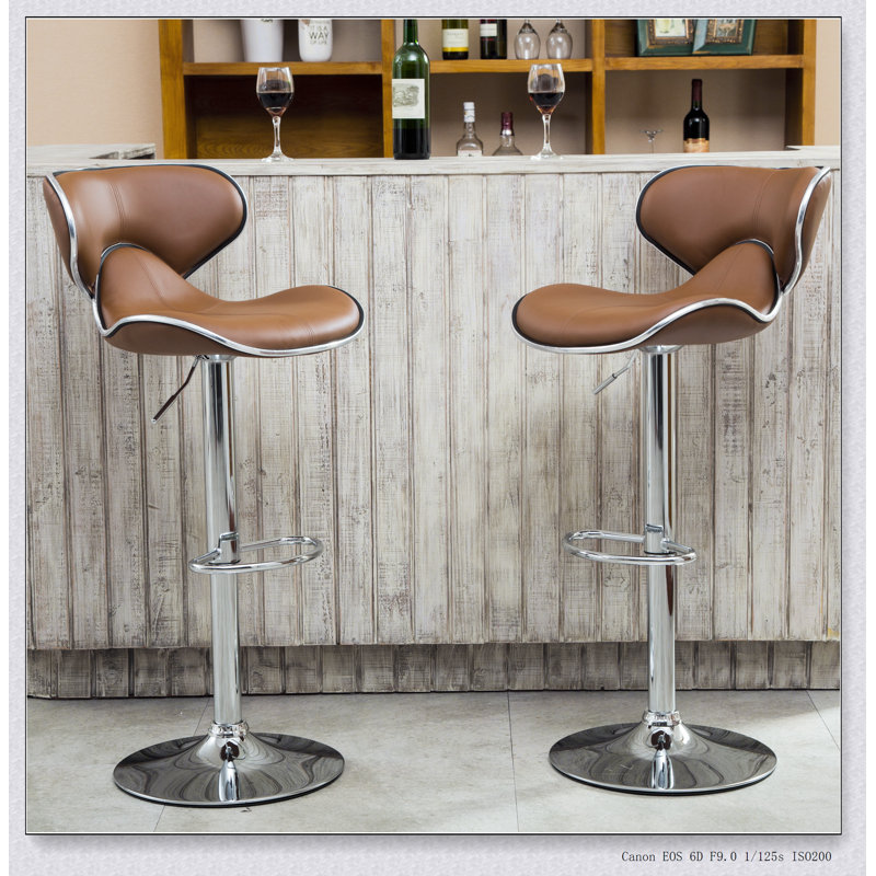 Masaccio Upholstery Airlift Adjustable Swivel Barstool with Chrome Base, Set of 2, Brown