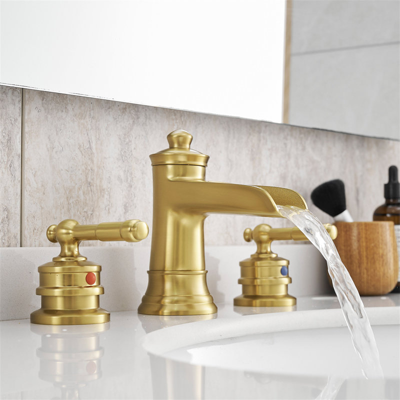 Widespread 2-handle Bathroom Faucet with Drain Assembly, Brushed Gold