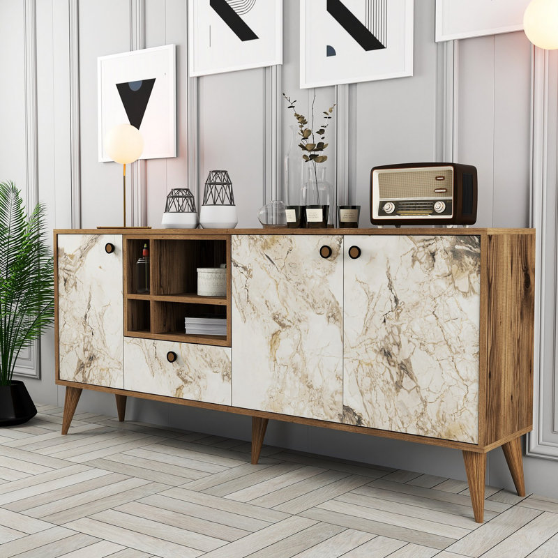 Console, Marbre blanc / noyer