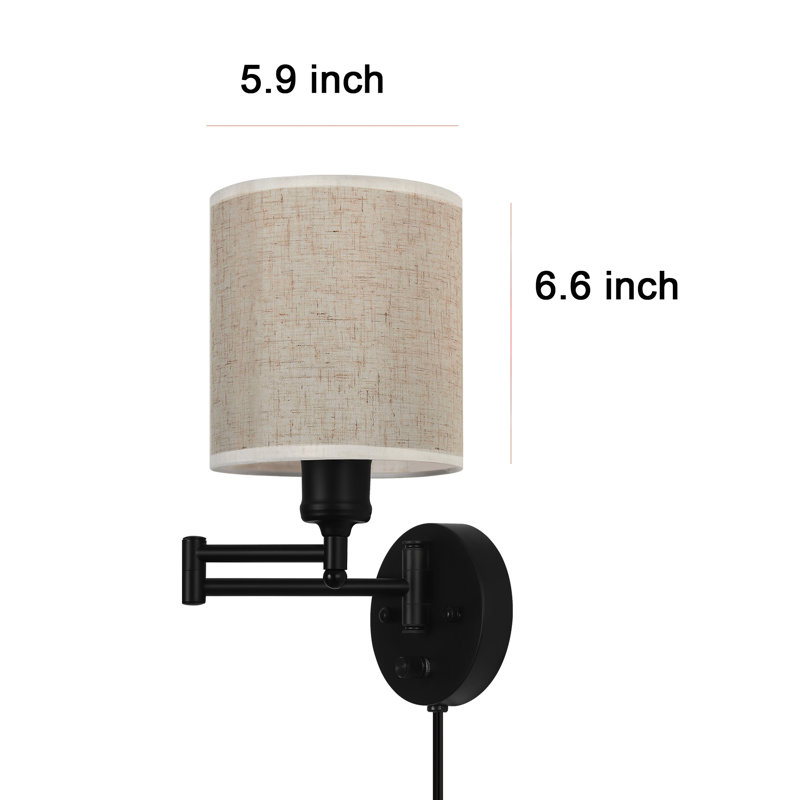Plug In Wall Lamps Swing Arm Wall Sconces With Cylindrical Fabric Shade