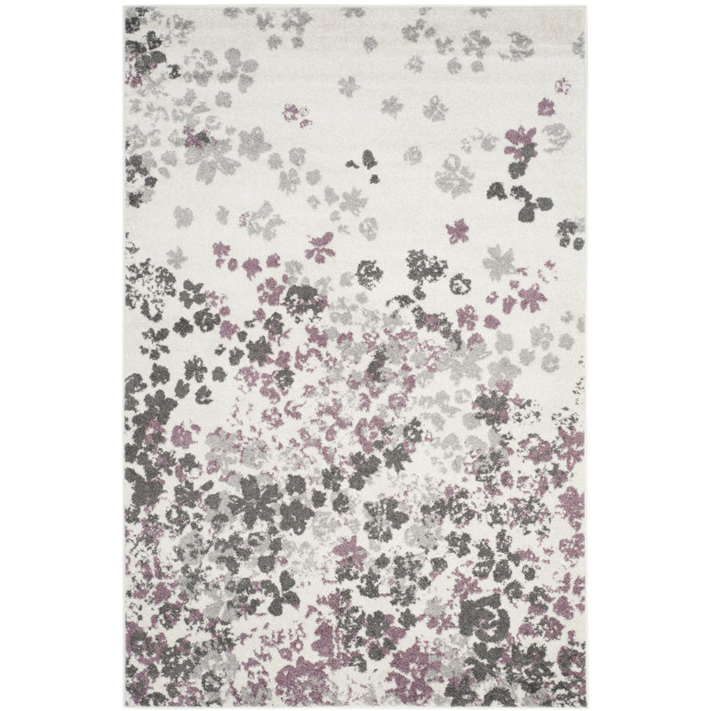 Makeba Floral Ivory/Gray/Purple Area Rug, Rectangle 5'1" x 7'6"