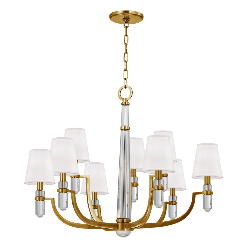Lustre classique / traditionnel à 9 lumières Dayton, Laiton vieilli, Blanc