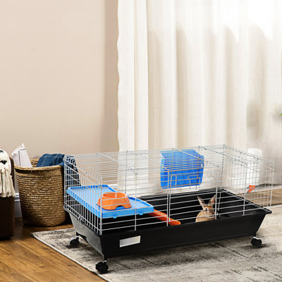 Ensemble de cage pour petit animal de compagnie de 35 po noir - Cochon d'Inde roulant avec plat de nourriture, bouteille d'eau, mangeoire à foin, plateforme, rampe pour furet