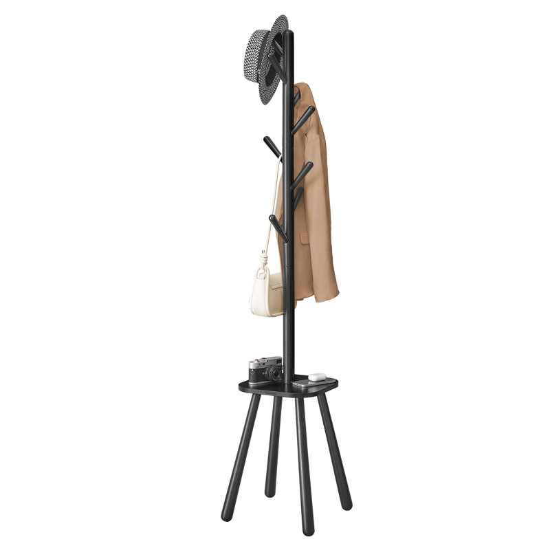 Coat Rack with 8 Hooks and Storage Shelf, Ink Black
