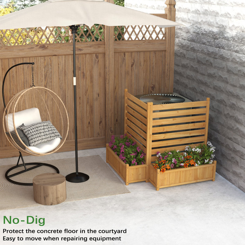Natural Wood Outdoor Privacy Screen with Planter Box