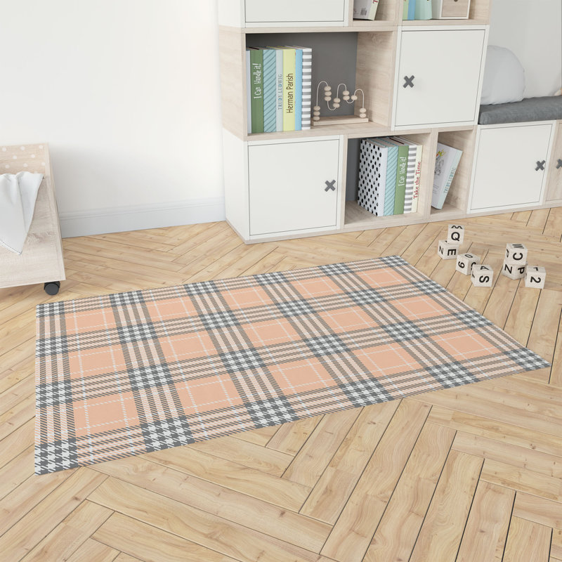 Christopher's Plaid Kids Play Mat, Rectangle 5' x 7', Peach/Orange