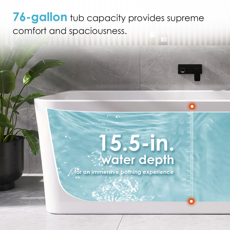 Lilac 67" x 32" Freestanding Acrylic Air Soaking Bathtub in Glossy White with Drain and Overflow