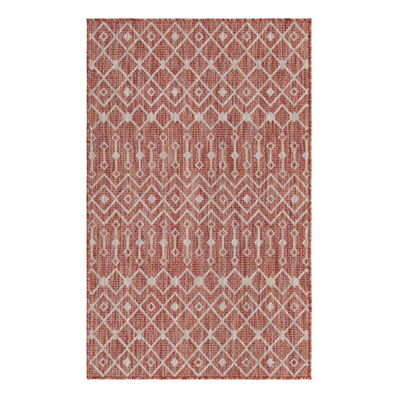 Tapis rouge rouille intérieur / extérieur Julieta, Rectangle 3 pi 3 po x 5 pi 3 po
