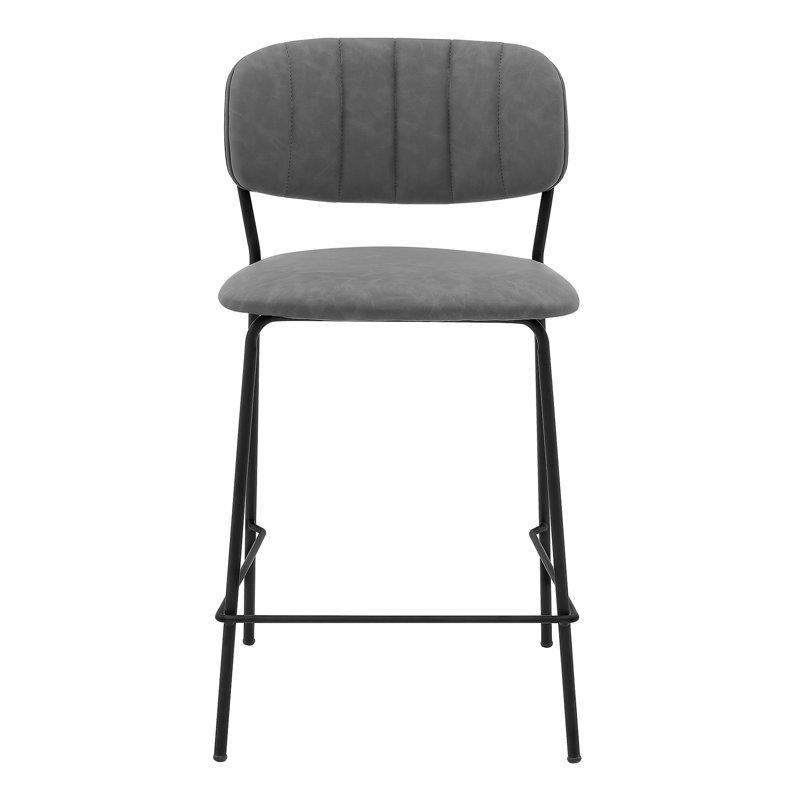 Tabouret de comptoir de 26 po en similicuir gris et métal noir, confortable, facile à assembler, base stable à 4 pieds, repose-pieds carré, poids de 250 lb, instructions d'assemblage claires