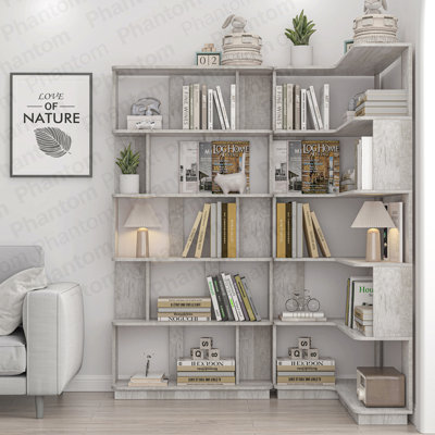 90 Cm Space Saving Corner Bookshelf + 80 Cm Bookcase Extendable Free Combination, Set Of 2 Display Shelf, Light Grey Color And Other 4 Colors For Option, Freely Combined And Matched Furniture
