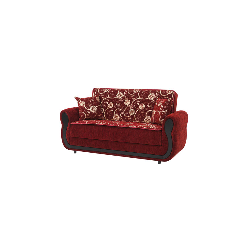 Causeuse convertible rembourrée avec rangement pour le salon de la chambre à coucher, chenille, Rouge