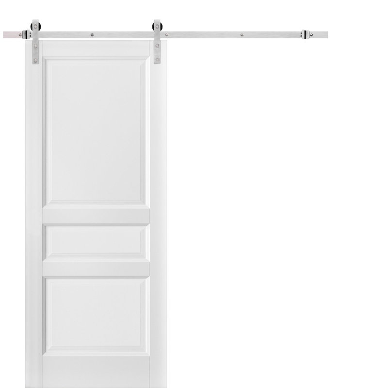 Porte de grange à panneaux blanche Lucia avec trousse de quincaillerie d'installation, Acier inoxydable, 28 po x 84 po
