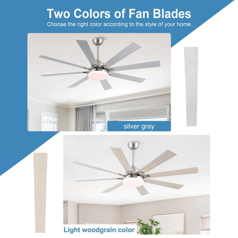 62 Inch Ceiling Fans with Lights and Remote, Nickel