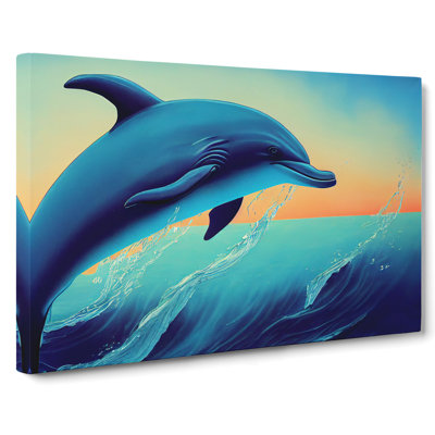 Dolphin At Sunrise - Wrapped Canvas Print
