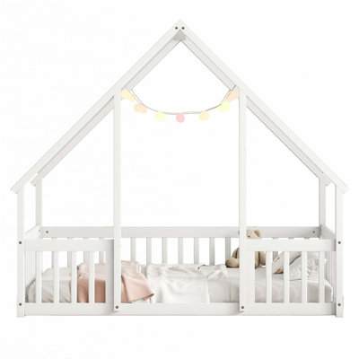 House-Shaped Floor Bed with Fence, Guardrails