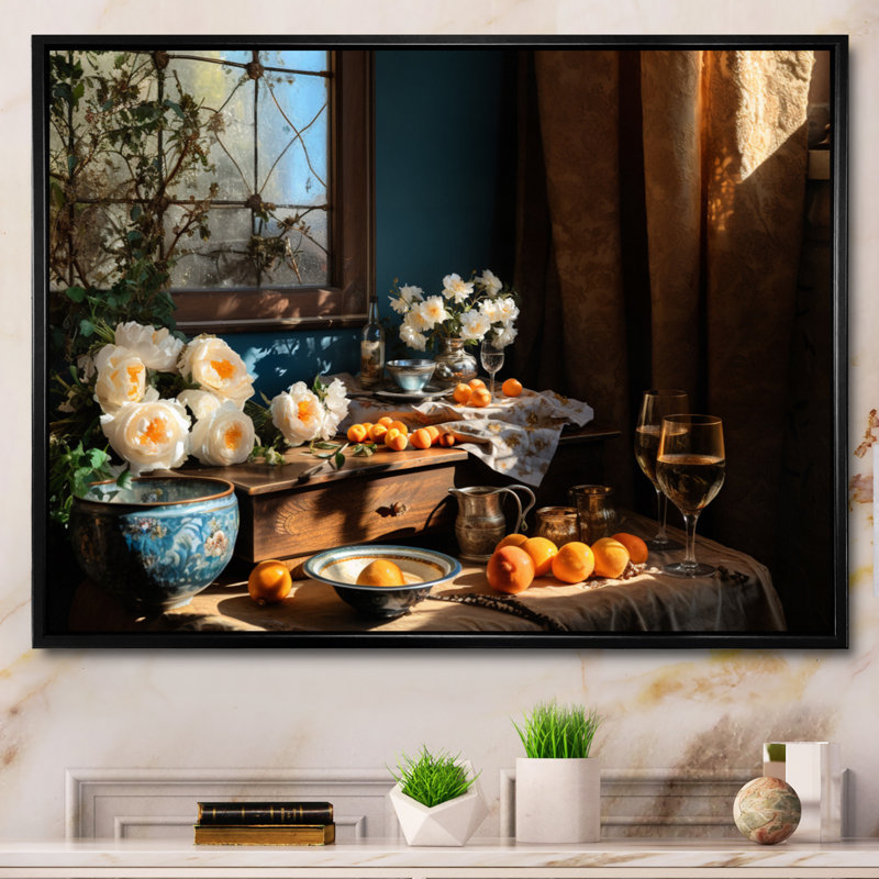 Nature morte floral sérénité V, H 34 po x l 44 po x P 1,5 po, Cadre flottant noir