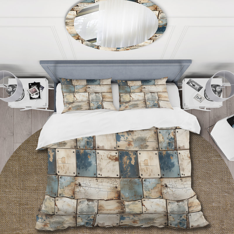 Ensemble de housse de couette Rustic Modern Cubic Farmhouse Planks, Housse de couette pour grand lit et 2 taies décor