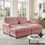 Canapé d'angle modulable deux places en chenille avec 2 poufs, coussin d'assise à bord volanté, accoudoirs arrondis et coussins lombaires, assise moelleuse et confortable pour appartement, salon, salon, rose-1184537347-1184537356-1184537358