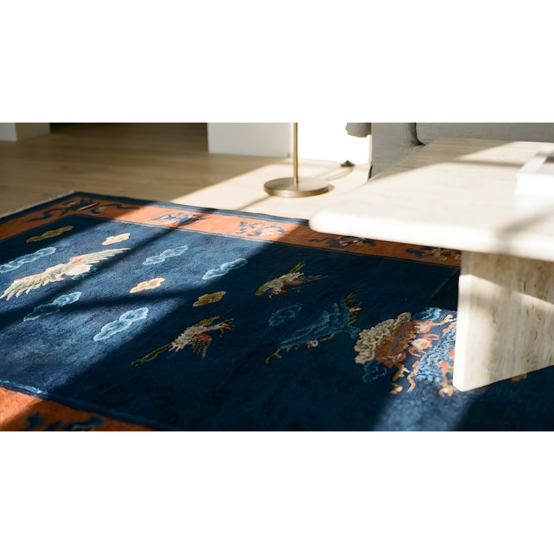 Tapis de couloir antique antique bleu du début du 20e siècle