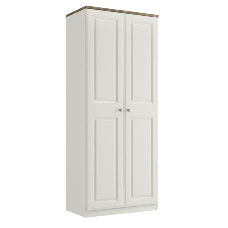 Newberry 2 Door Manufactured Wood Wardrobe, White/ Wanut