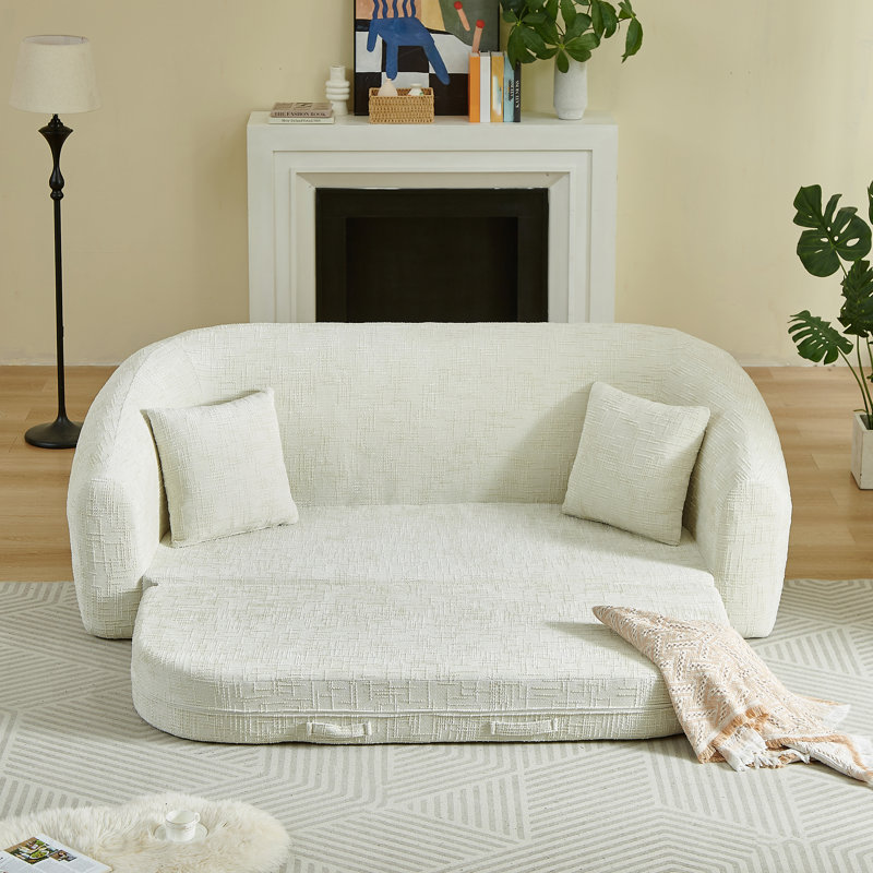 Canapé-lit convertible, canapé inclinable incurvé pliable 2 en 1, assise en chenille à deux places avec base coulissante et siège profond, comprend deux coussins, aucun assemblage requis