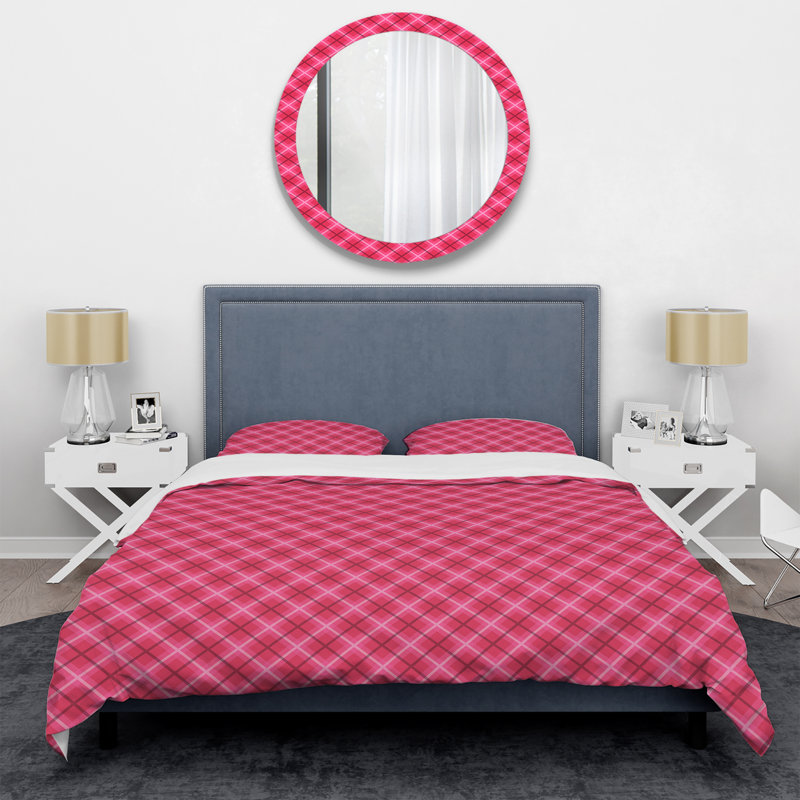 Tartan à carreaux roses - Ensemble de housse de couette abstrait - Microfibre de polyester