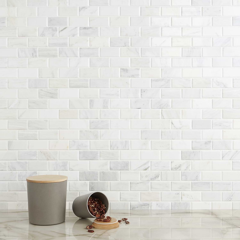 Asian Statuary 2x4 Beveled Brick Polished Marble Mosaic Tile