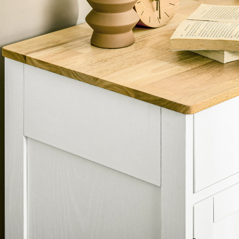 Buffet blanc vieilli - comptoir en bois massif, 2 tiroirs, portes, tablette réglable pour rangement spacieux dans la cuisine