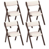 Set Of 4 Folding Chairs With Comfy Padded Backrest & Seat Natural Rubber Wood Frame