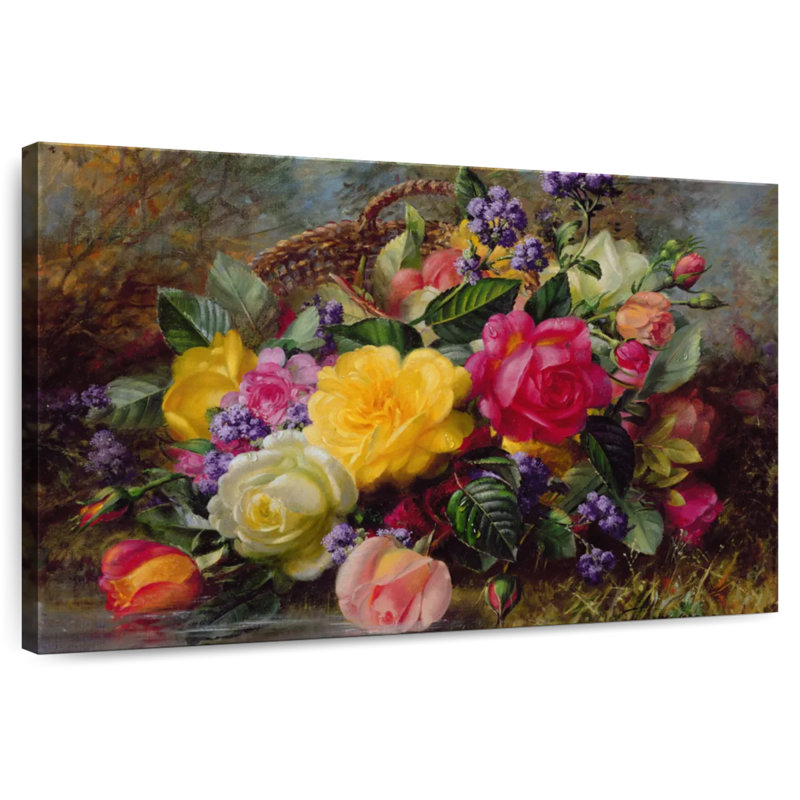 Harnek roses près d'un étang sur un banc verdoyant, H 32 po x l 48 po