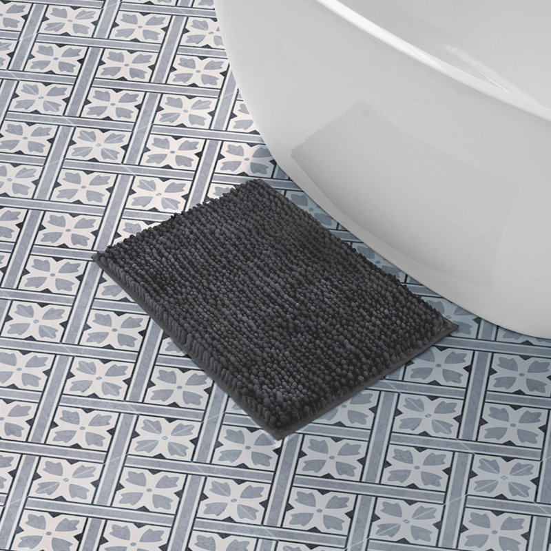 Laura Ashley Butter Chenille Bath Rug, Charcoal, 17" W x 24" L