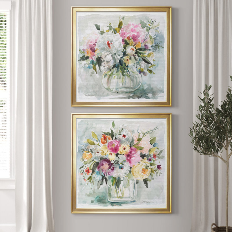 Casual Arrangement I - Ensemble de 2 reproductions d'art encadrées, H 26,5 po x l 53 po, Impression encadrée, Doré