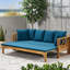 Lit de jour Long Beach au charme rustique, bois, coussins en tissu tendance, literie
