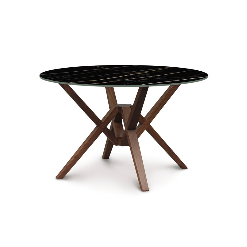 Exeter Round Dining Table, Black, 30"H x 48"L x 48"W, Natural Walnut
