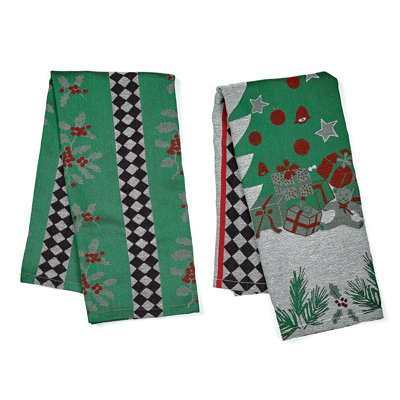 Holly and Holiday Tree Jacquard Dish Towels