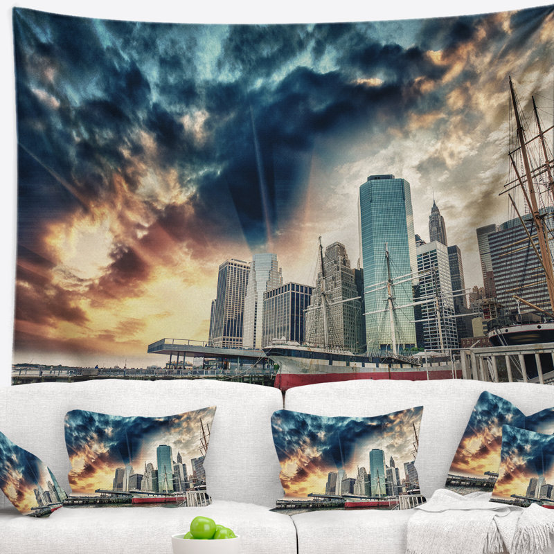 Tapisserie paysage urbain de Manhattan, H 32 po x l 39 po