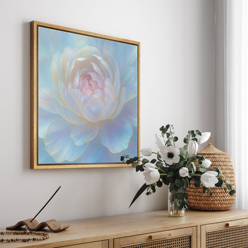 Pivoine bleue pastel, Cadre naturel, H 24 po x l 24 po x P 1,5 po