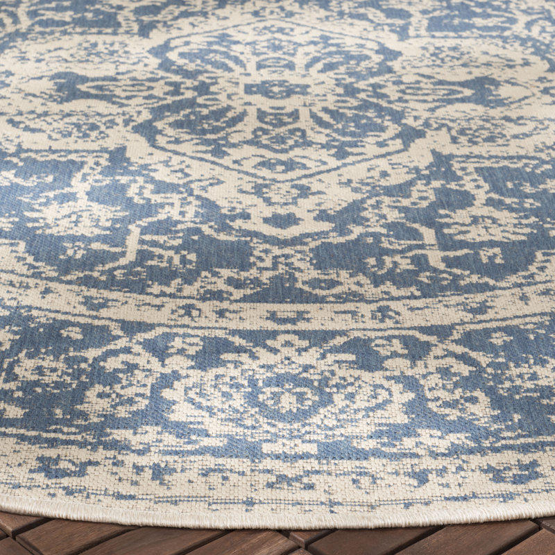 Danya Blue/Cream Indoor/Outdoor Area Rug, Round 6'7"