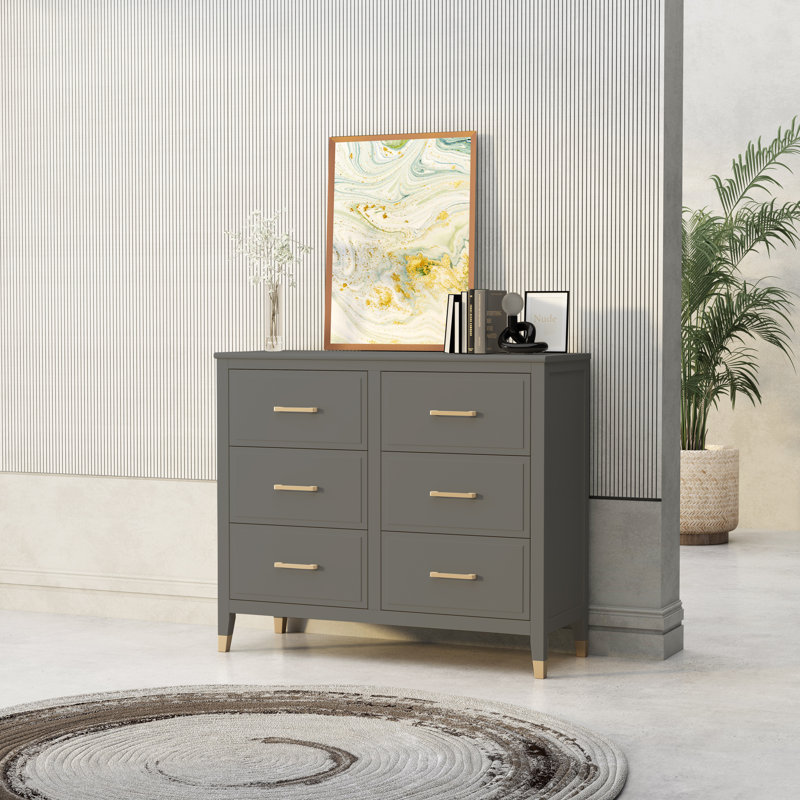 6 Drawer 105Cm W Double Dresser, Grey