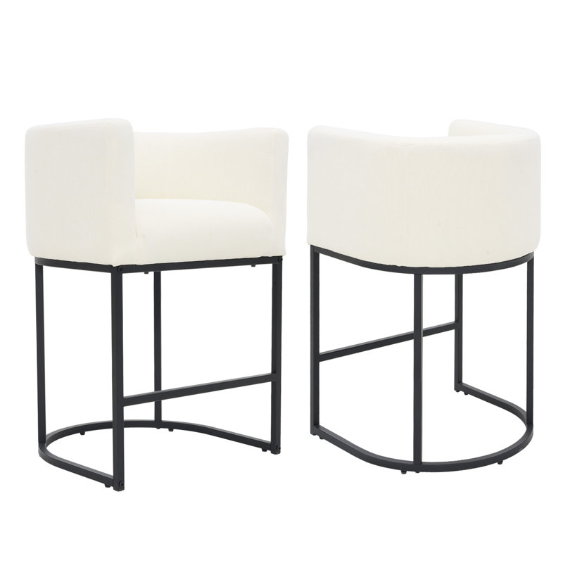 27" H Counter Height Barrel Bar Stools, Black, White